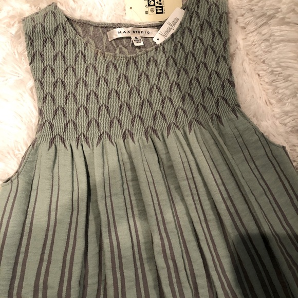 Max Studio Mint Green and Gray Smocked Sleeveless Tank top with Slight Flair - Picture 12 of 15